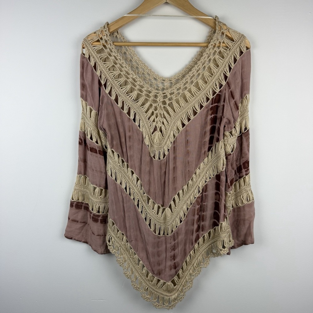 Umgee S Y2K Boho Crochet Tie Dye Bell Sleeve Hippie Festival Oversized Tunic